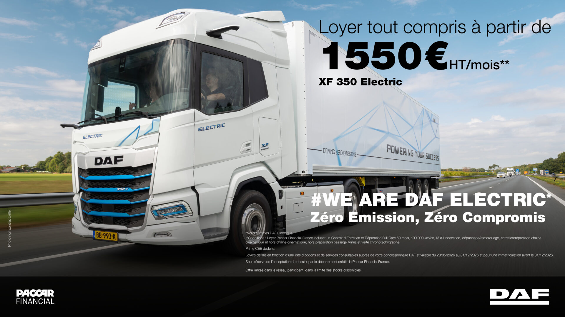 Offre DAF XF 350 Electric à partir de 1 550 € HT/mois tout compris